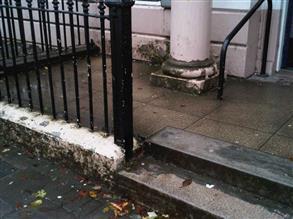 Damaged column of a bank building